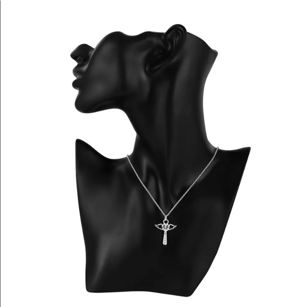 Sterling Silver Crystal Cross Angel Wings Necklace NEW - Picture 7 of 9